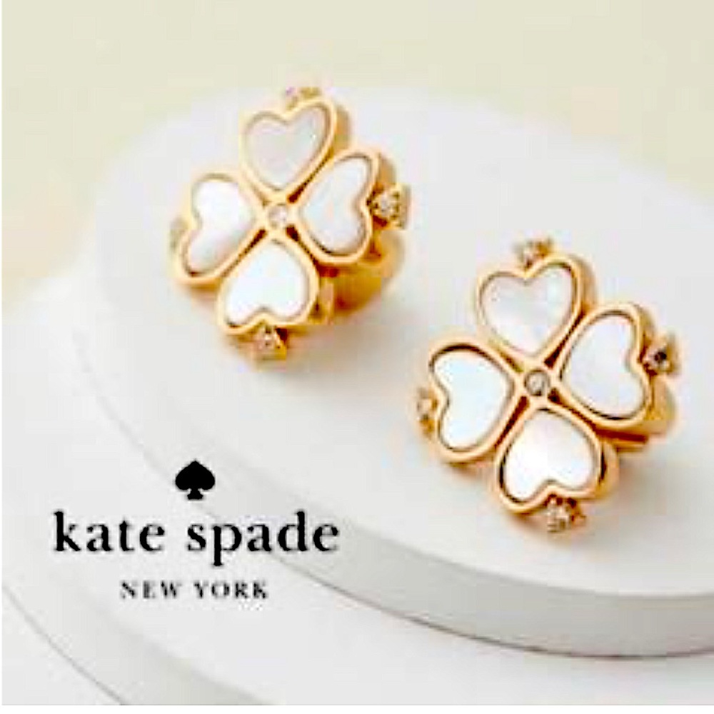 kate spade Gold and White Clover Heart Stud Earrings